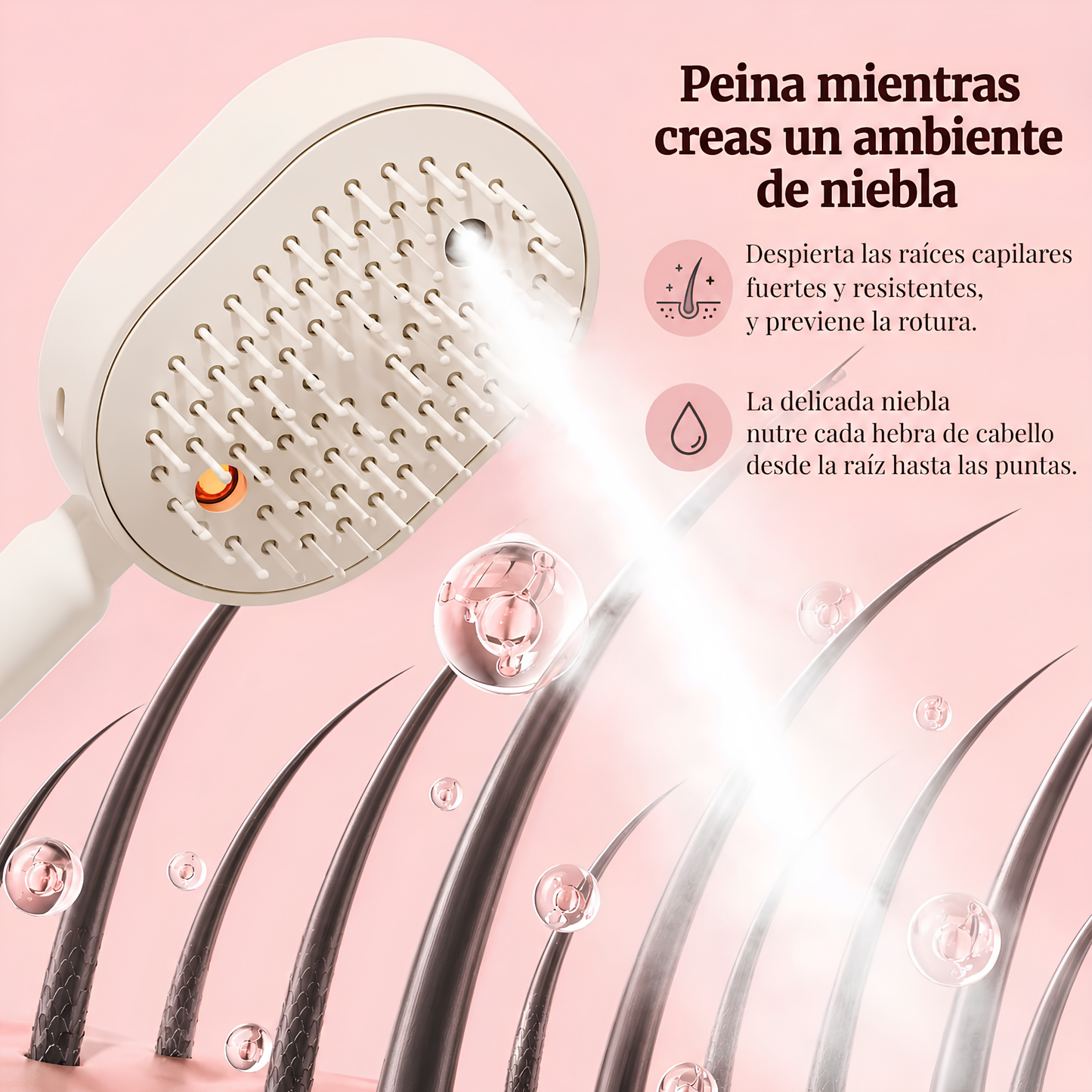 Cepillo Inteligente de Vapor 3 en 1 💧 Hidratación profunda · Masaje relajante · Sin daños